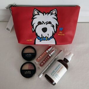 marc tetro Westie Large Zip Top Cosmetic Case Pouch Bag PVC Saffiano Red NWT